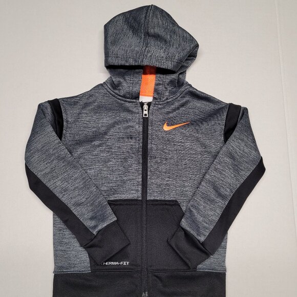 Nike THERMAL FIT Boy’s zip up Hoodie size 3T color gray black orange - Picture 1 of 4